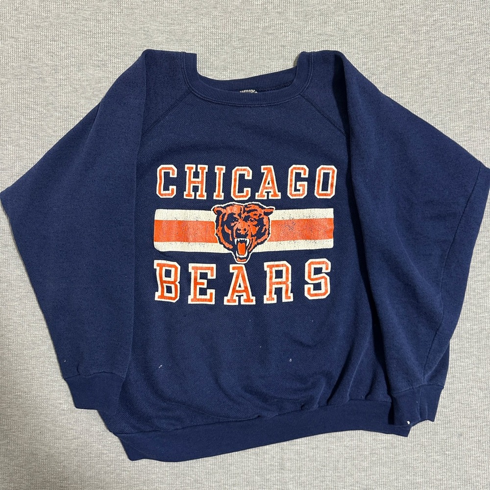 Vintage 80s Trench Chicago Bears NFL Crewneck Sweatshirt Navy Raglan Mens L